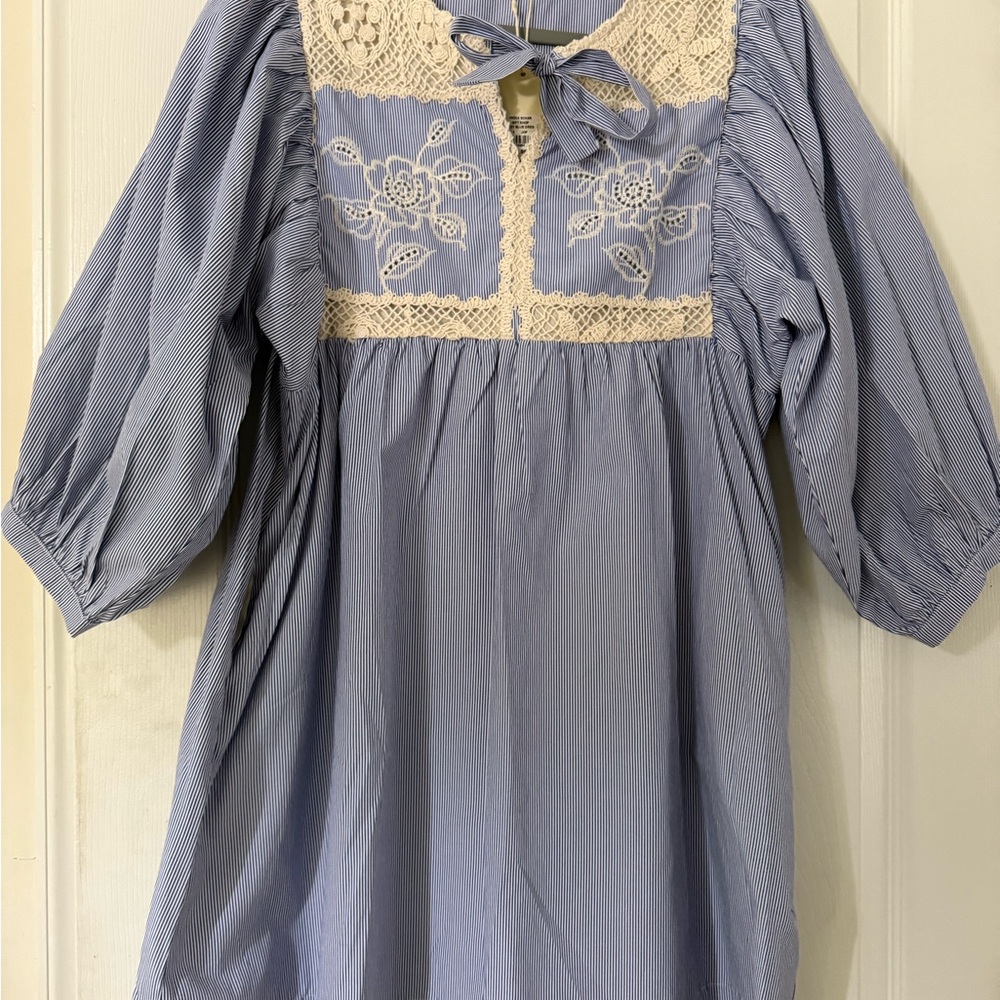 Blue and Cream Embroidered Dress